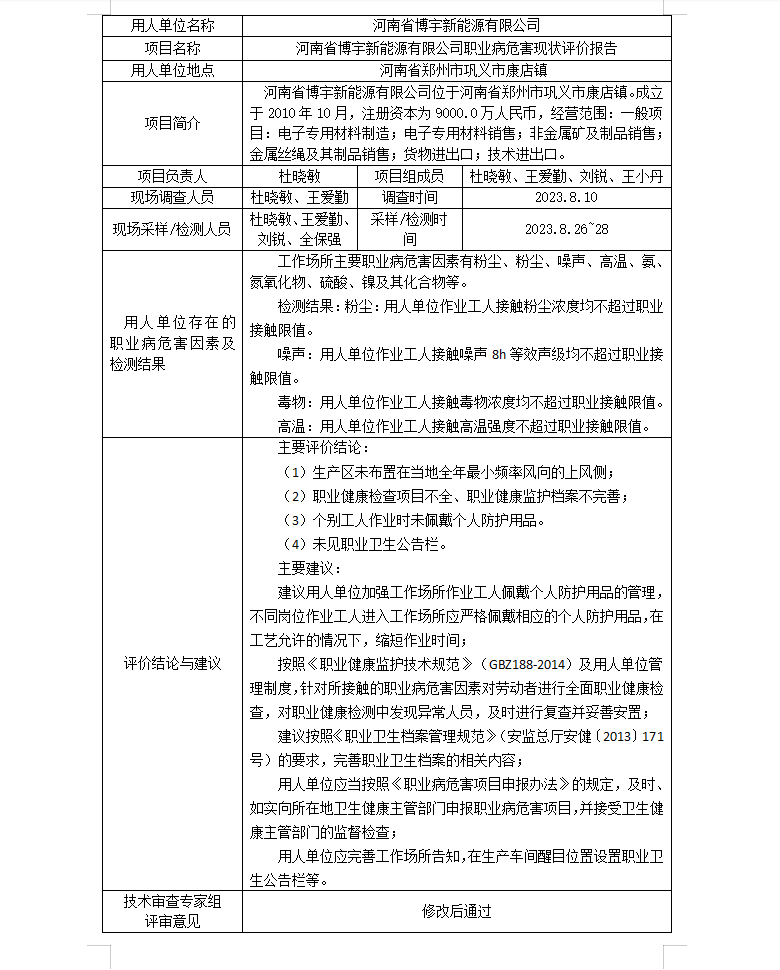 河南省博宇新能源有限公司現(xiàn)狀評價公示